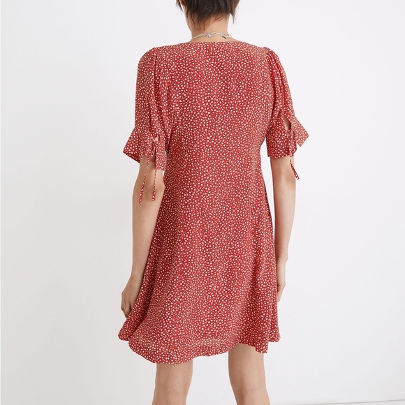 Madewell NWT Size 8 Silk Button Front Mini Dress Park Picnic Red Floral - Picture 3 of 5